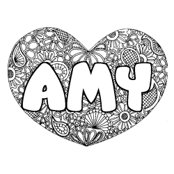 Coloriage pr&eacute;nom AMY - d&eacute;cor Mandala coeur