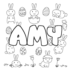 Coloriage pr&eacute;nom AMY - d&eacute;cor Paques