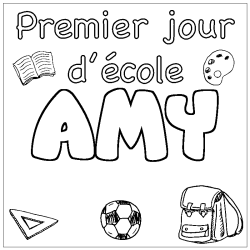 Coloriage prénom AMY - décor Premier jour d'école