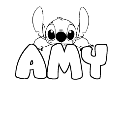 Coloriage prénom AMY - décor Stitch