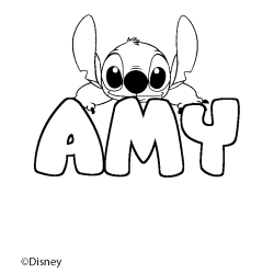 Coloriage pr&eacute;nom AMY - d&eacute;cor Stitch