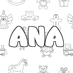 Coloriage prénom ANA - décor Jouets