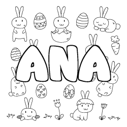 Coloriage pr&eacute;nom ANA - d&eacute;cor Paques