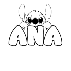 Coloriage prénom ANA - décor Stitch