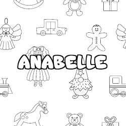 Coloriage prénom ANABELLE - décor Jouets