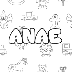 Coloriage prénom ANAE - décor Jouets