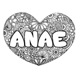 Coloriage prénom ANAE - décor Mandala coeur