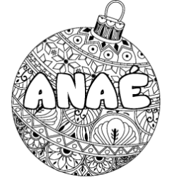 Coloriage prénom ANAÉ - décor Boule de Noël