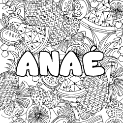 Coloriage prénom ANAÉ - décor Mandala fruits
