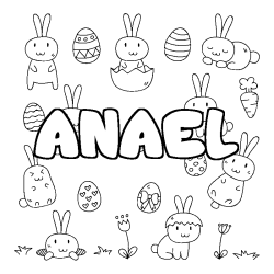 Coloriage pr&eacute;nom ANAEL - d&eacute;cor Paques