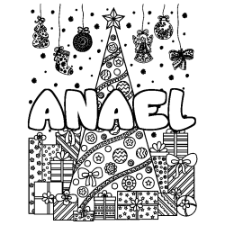 Coloriage prénom ANAEL - décor Sapin et Cadeaux