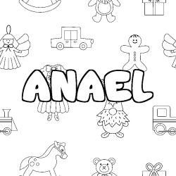 Coloriage prénom ANAEL - décor Jouets