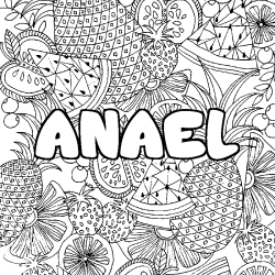 Coloriage pr&eacute;nom ANAEL - d&eacute;cor Mandala fruits