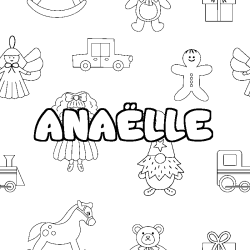 Coloriage pr&eacute;nom ANA&Euml;LLE - d&eacute;cor Jouets