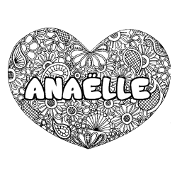 Coloriage prénom ANAËLLE - décor Mandala coeur