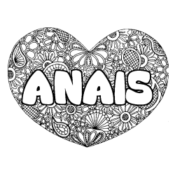 Coloriage prénom ANAIS - décor Mandala coeur