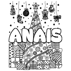 Coloriage prénom ANAIS - décor Sapin et Cadeaux