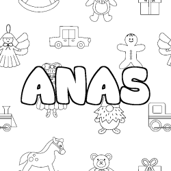 Coloriage prénom ANAS - décor Jouets