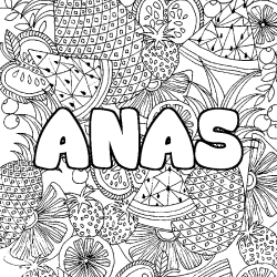 Coloriage pr&eacute;nom ANAS - d&eacute;cor Mandala fruits