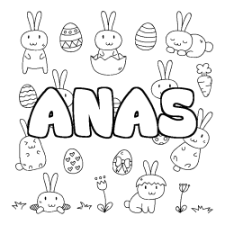 Coloriage prénom ANAS - décor Paques
