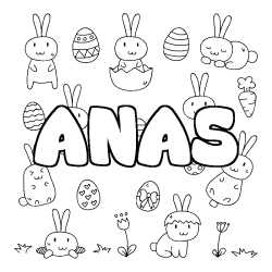 Coloriage pr&eacute;nom ANAS - d&eacute;cor Paques