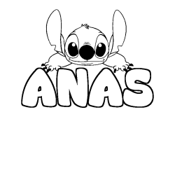 Coloriage prénom ANAS - décor Stitch