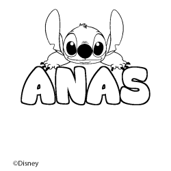 Coloriage pr&eacute;nom ANAS - d&eacute;cor Stitch