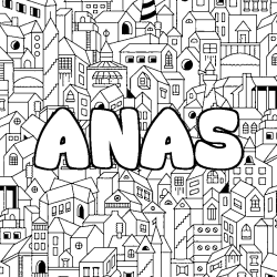 Coloriage pr&eacute;nom ANAS - d&eacute;cor Ville