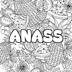 Coloriage prénom ANASS - décor Mandala fruits