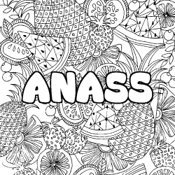Coloriage pr&eacute;nom ANASS - d&eacute;cor Mandala fruits