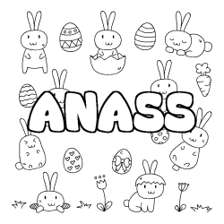 Coloriage prénom ANASS - décor Paques
