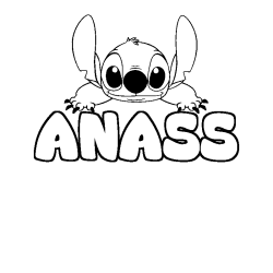 Coloriage prénom ANASS - décor Stitch