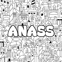 Coloriage pr&eacute;nom ANASS - d&eacute;cor Ville