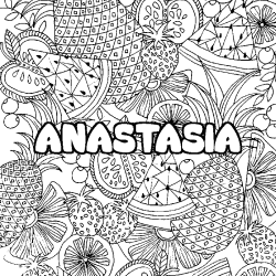Coloriage prénom ANASTASIA - décor Mandala fruits