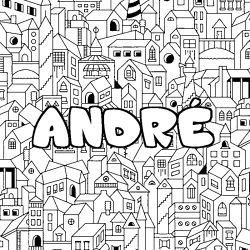 Coloriage pr&eacute;nom ANDR&Eacute; - d&eacute;cor Ville