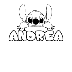 Coloriage prénom ANDREA - décor Stitch