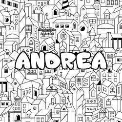 Coloriage prénom ANDREA - décor Ville