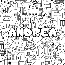 Coloriage pr&eacute;nom ANDREA - d&eacute;cor Ville