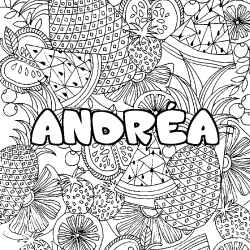 Coloriage prénom ANDRÉA - décor Mandala fruits