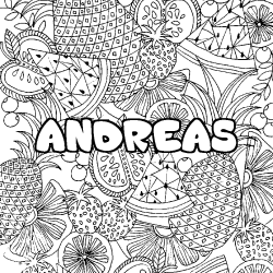Coloriage prénom ANDREAS - décor Mandala fruits