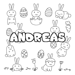 Coloriage pr&eacute;nom ANDREAS - d&eacute;cor Paques