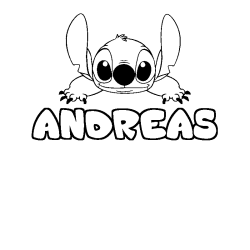Coloriage prénom ANDREAS - décor Stitch