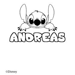 Coloriage pr&eacute;nom ANDREAS - d&eacute;cor Stitch
