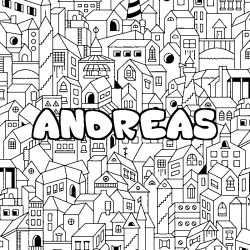 Coloriage prénom ANDREAS - décor Ville