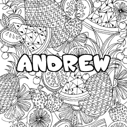 Coloriage prénom ANDREW - décor Mandala fruits