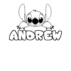Coloriage prénom ANDREW - décor Stitch