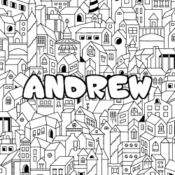 Coloriage prénom ANDREW - décor Ville