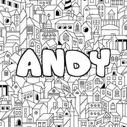 Coloriage prénom ANDY - décor Ville
