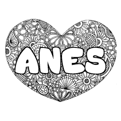 Coloriage prénom ANES - décor Mandala coeur