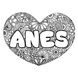Coloriage pr&eacute;nom ANES - d&eacute;cor Mandala coeur